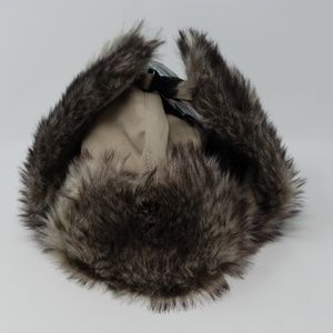 Mens Woolrich Tan Fur Trim Trapper Hat Cap S/M